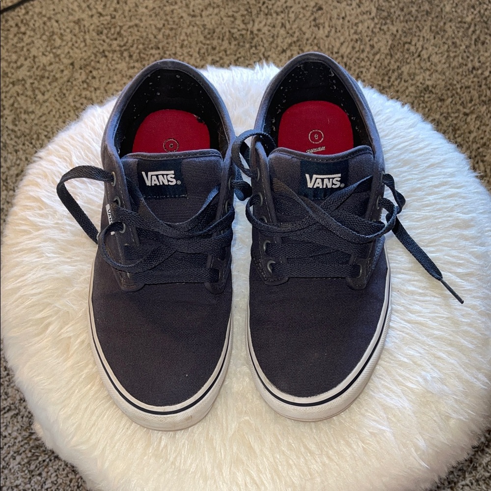Vans Men's Navy Blue Sneakers with White Accents, men’s 9